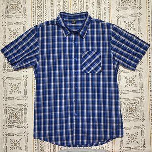 Oakley Plaid Button Down Short Sleeve Shirt Blue